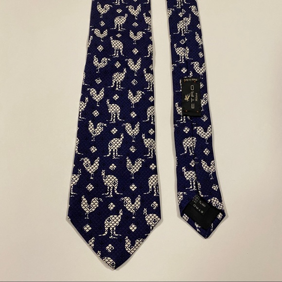 ETRO Signature Rooster Kangaroo Tie Blue White new - Picture 2 of 6